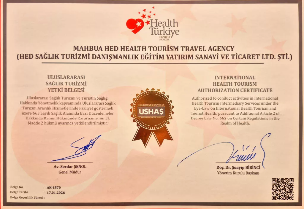 International Health Tourism Authorisation Certificate for Mahbua HED Health Tourism Travel Agency, AK-1570, issued 17 January 2026
