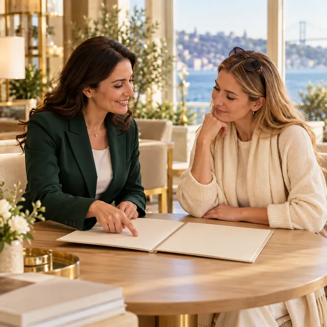 A coordinator going through a travel plan with a guest